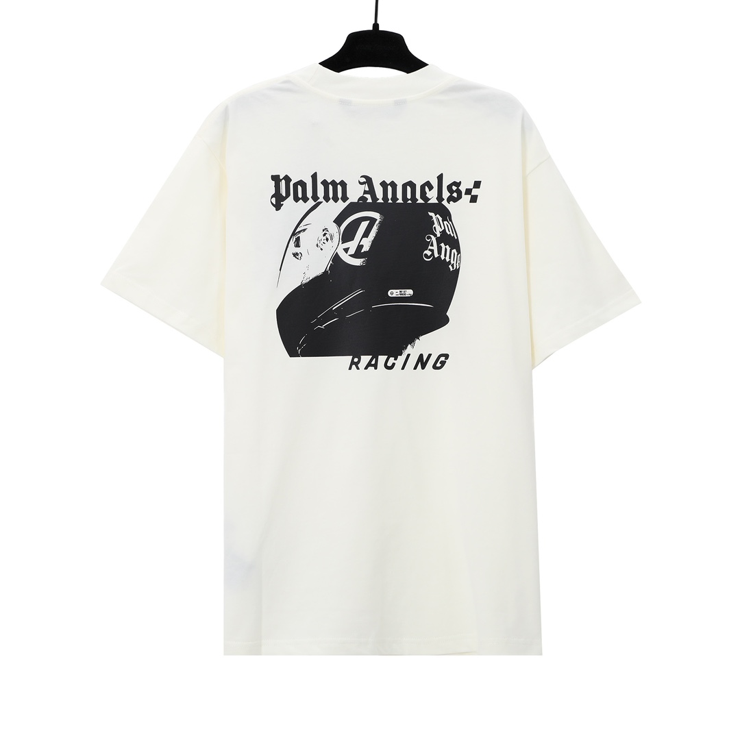  Palm Angels T-Shirt Racing Helmet White - DesignerGu