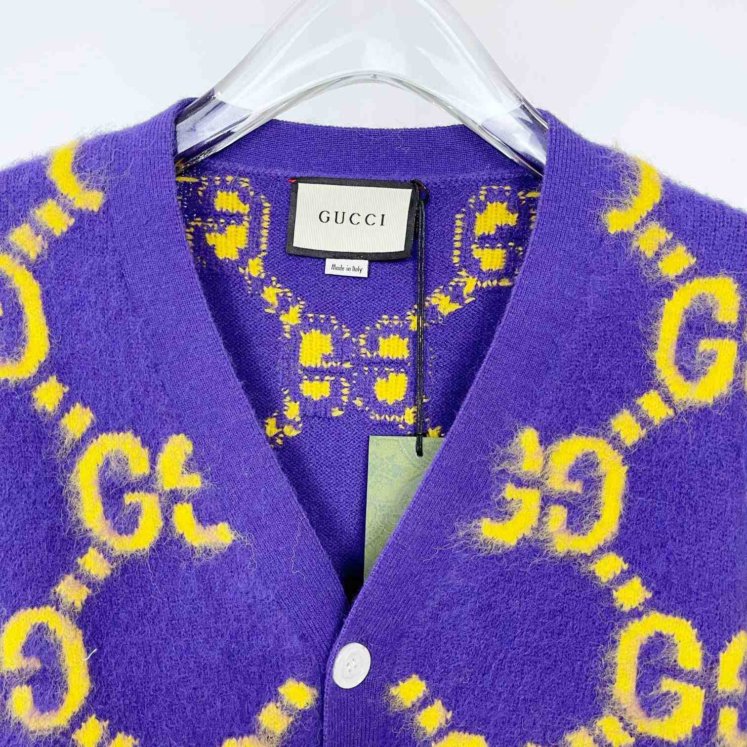 Gucci Wool Cardigan With GG Intarsia - DesignerGu