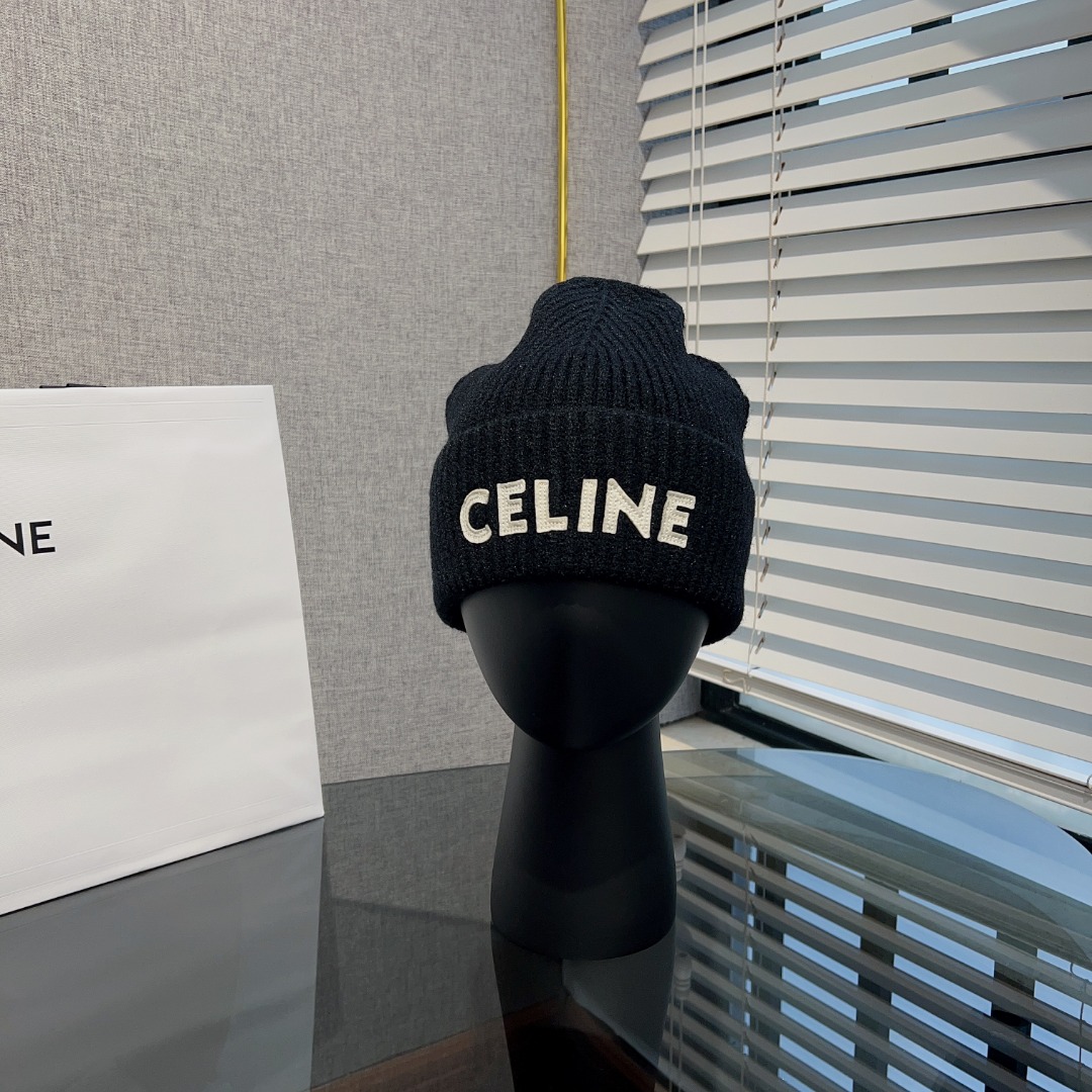 Celine  Embroidered Beanie In Ribbed Wool - DesignerGu