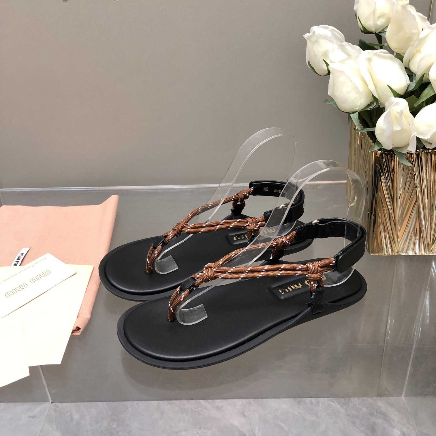 Miu Miu Riviere Cord And Leather Sandals - DesignerGu