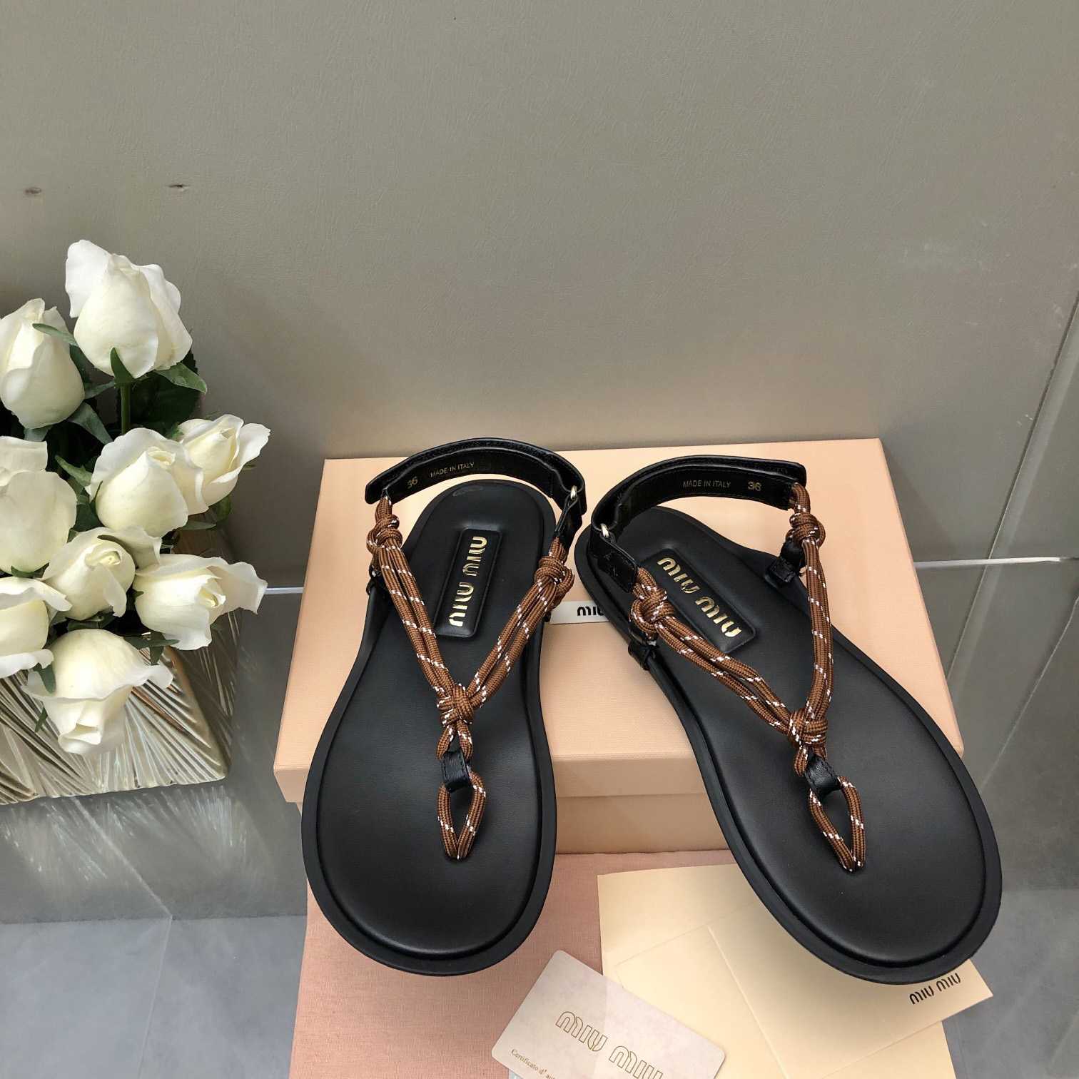 Miu Miu Riviere Cord And Leather Sandals - DesignerGu