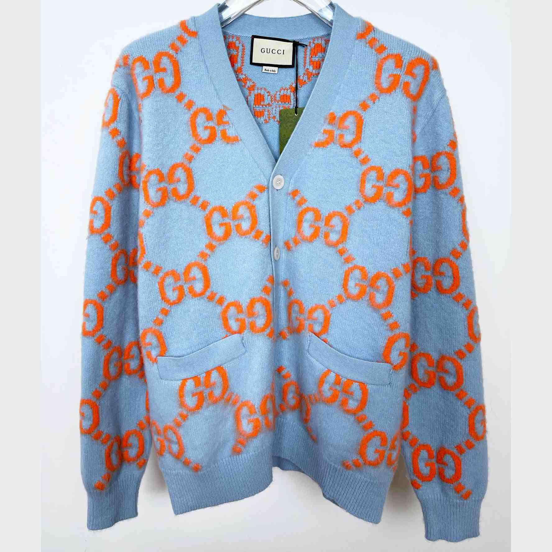 Gucci Wool Cardigan With GG Intarsia - DesignerGu