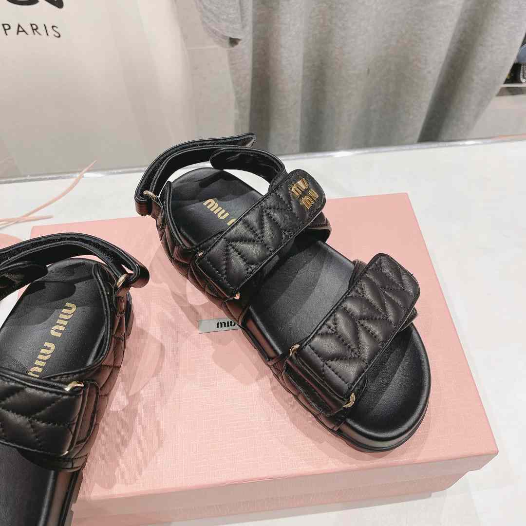 Miu Miu Sporty Matelassé Nappa Leather Sandals - DesignerGu