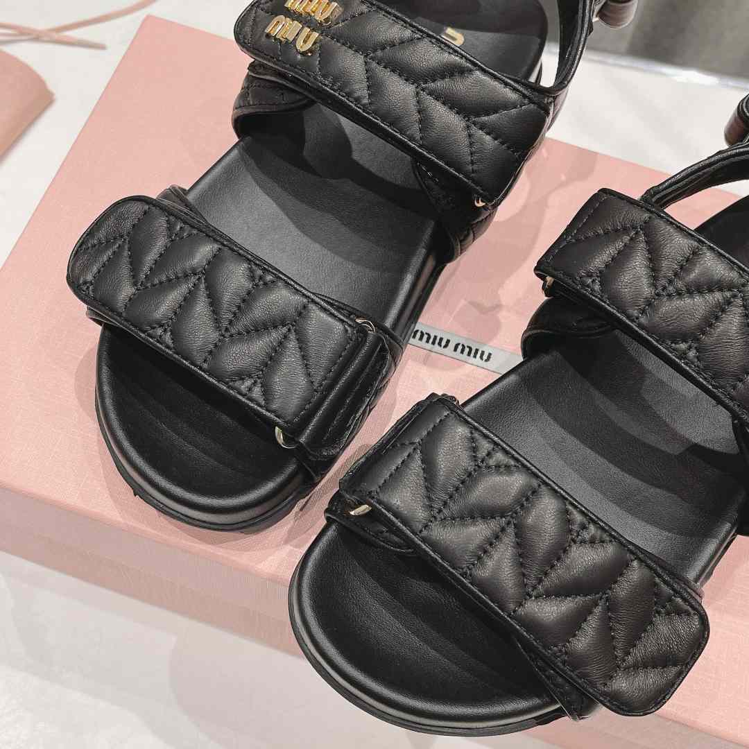 Miu Miu Sporty Matelassé Nappa Leather Sandals - DesignerGu