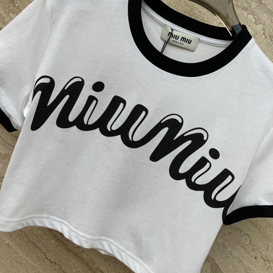 Miu Miu Logo-Printed Cropped T-Shirt - DesignerGu