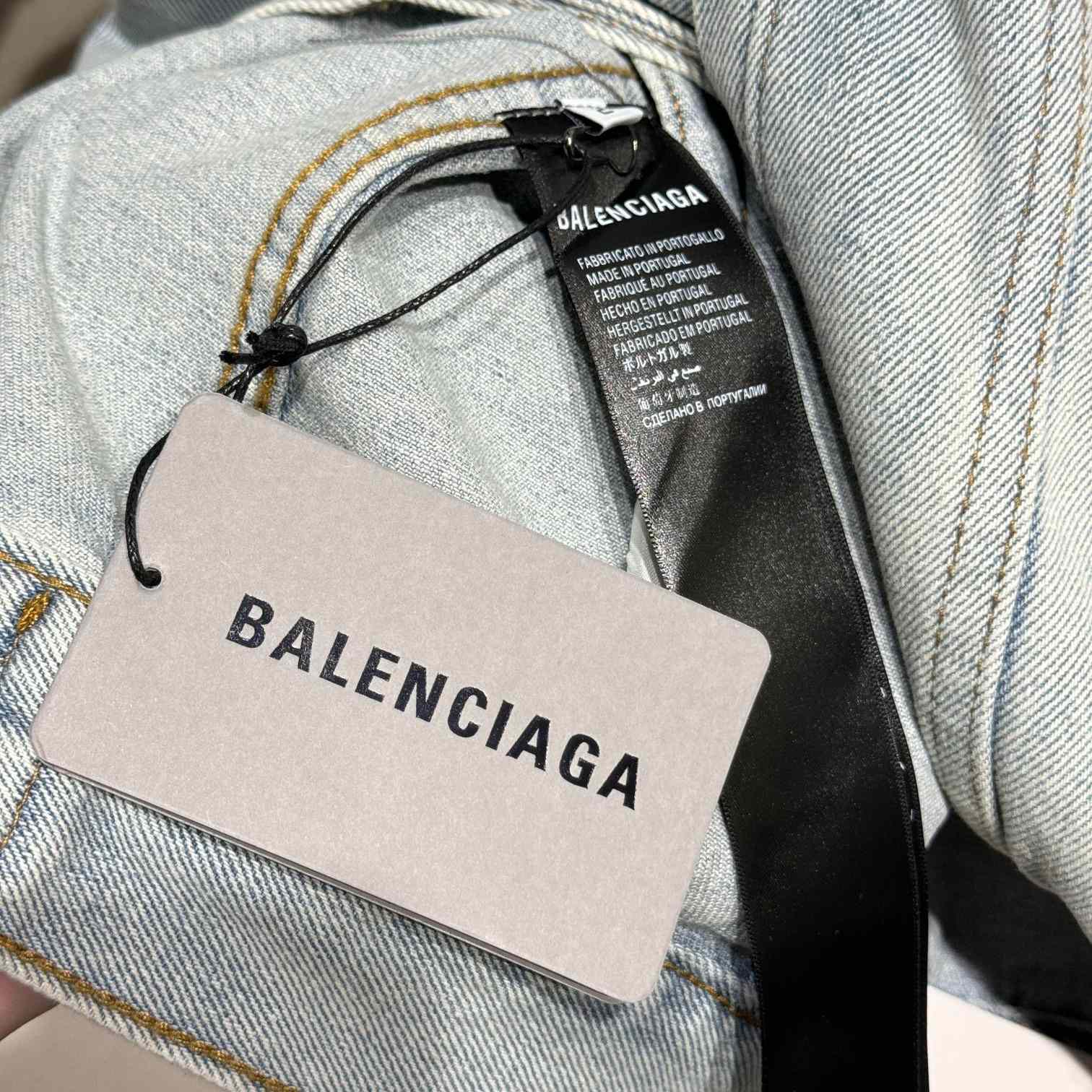 Balenciaga Denim Size Sticker Jacket In Light Blue - DesignerGu