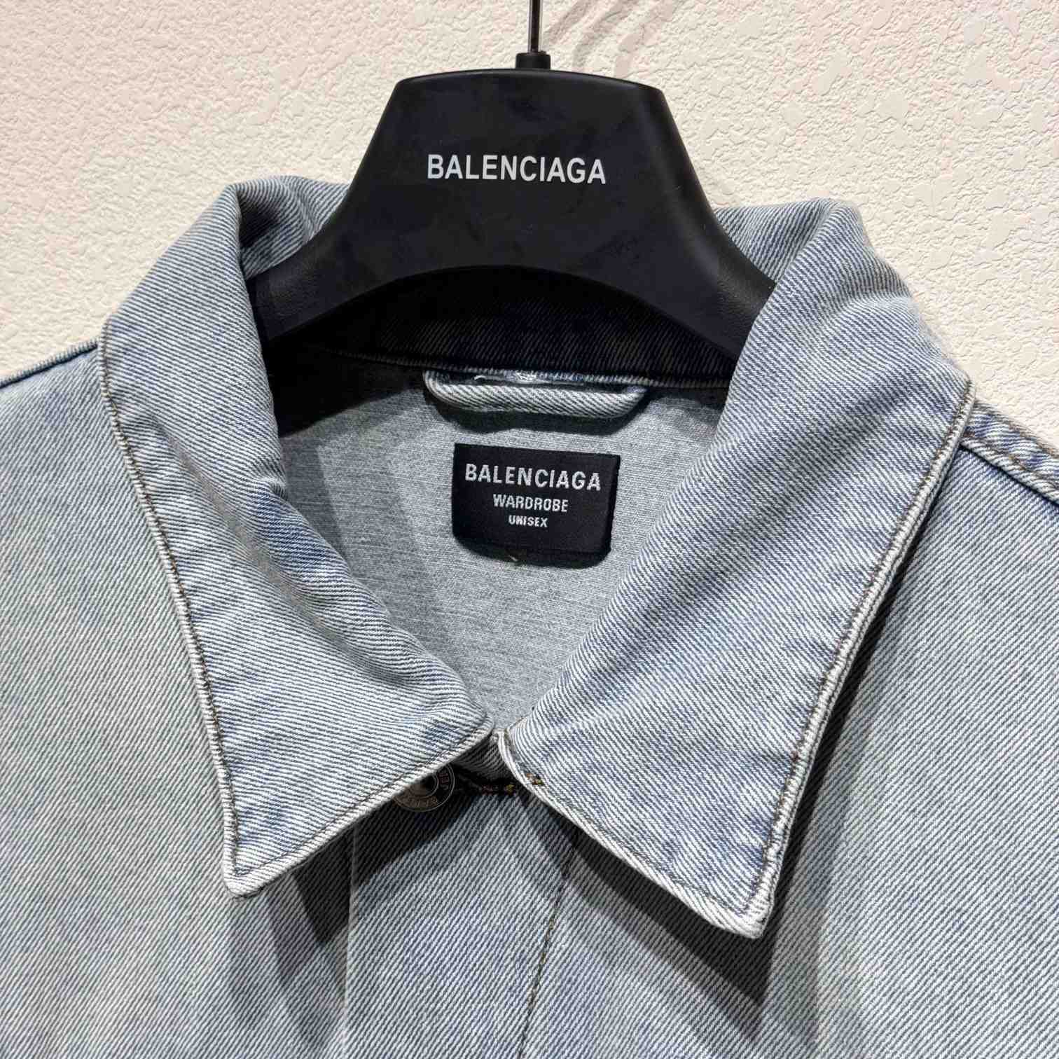 Balenciaga Denim Size Sticker Jacket In Light Blue - DesignerGu