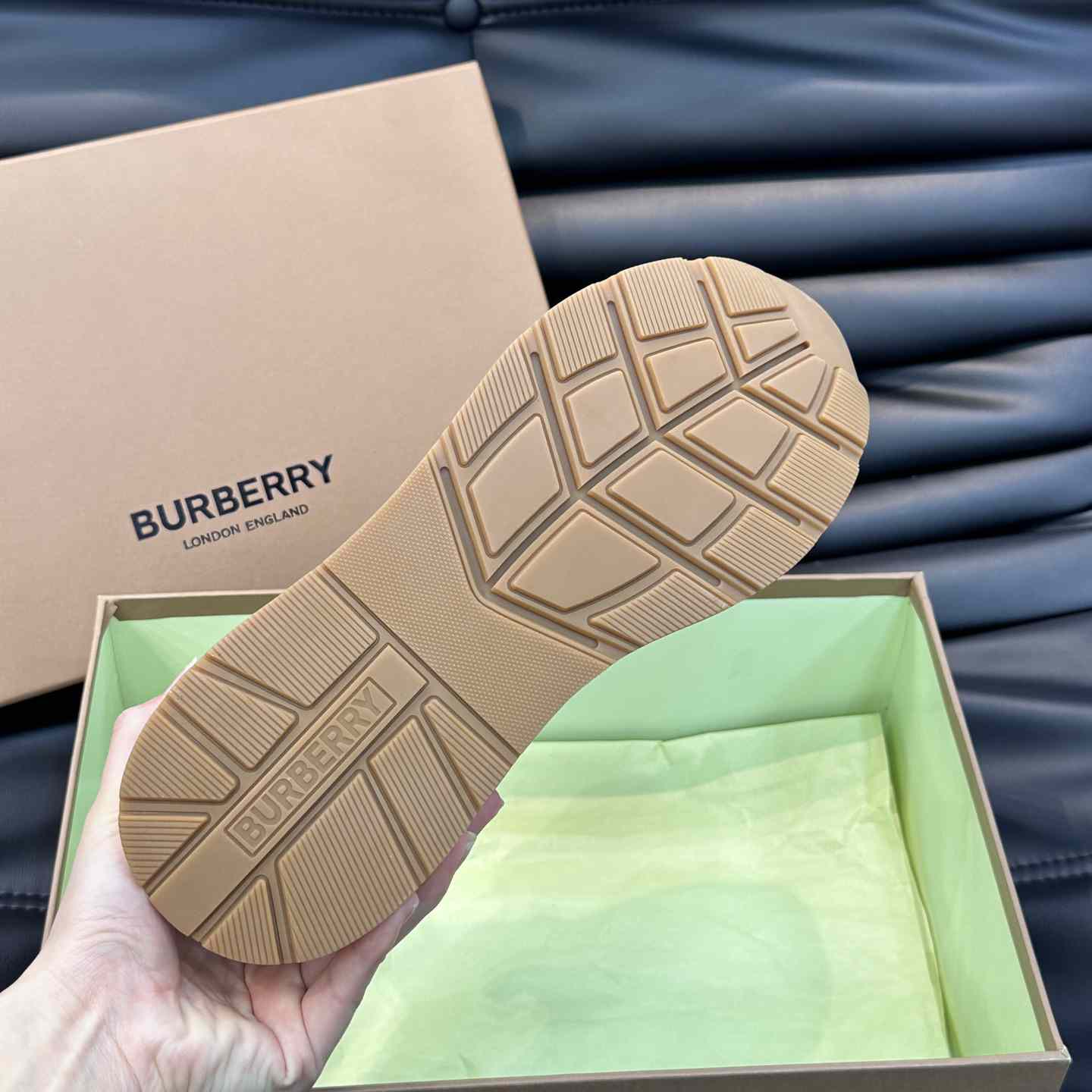 Burberry Beige Leather And Check Print Trainer - DesignerGu