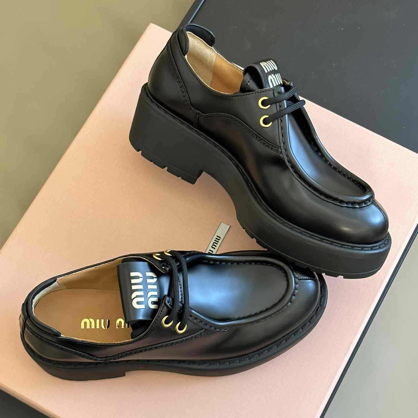 Miu Miu Leather Lace-up Shoes - DesignerGu