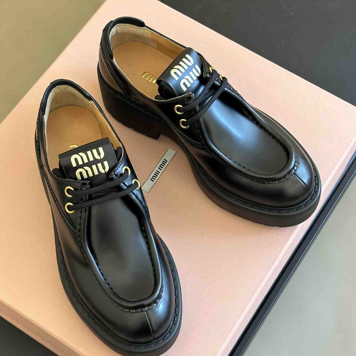 Miu Miu Leather Lace-up Shoes - DesignerGu