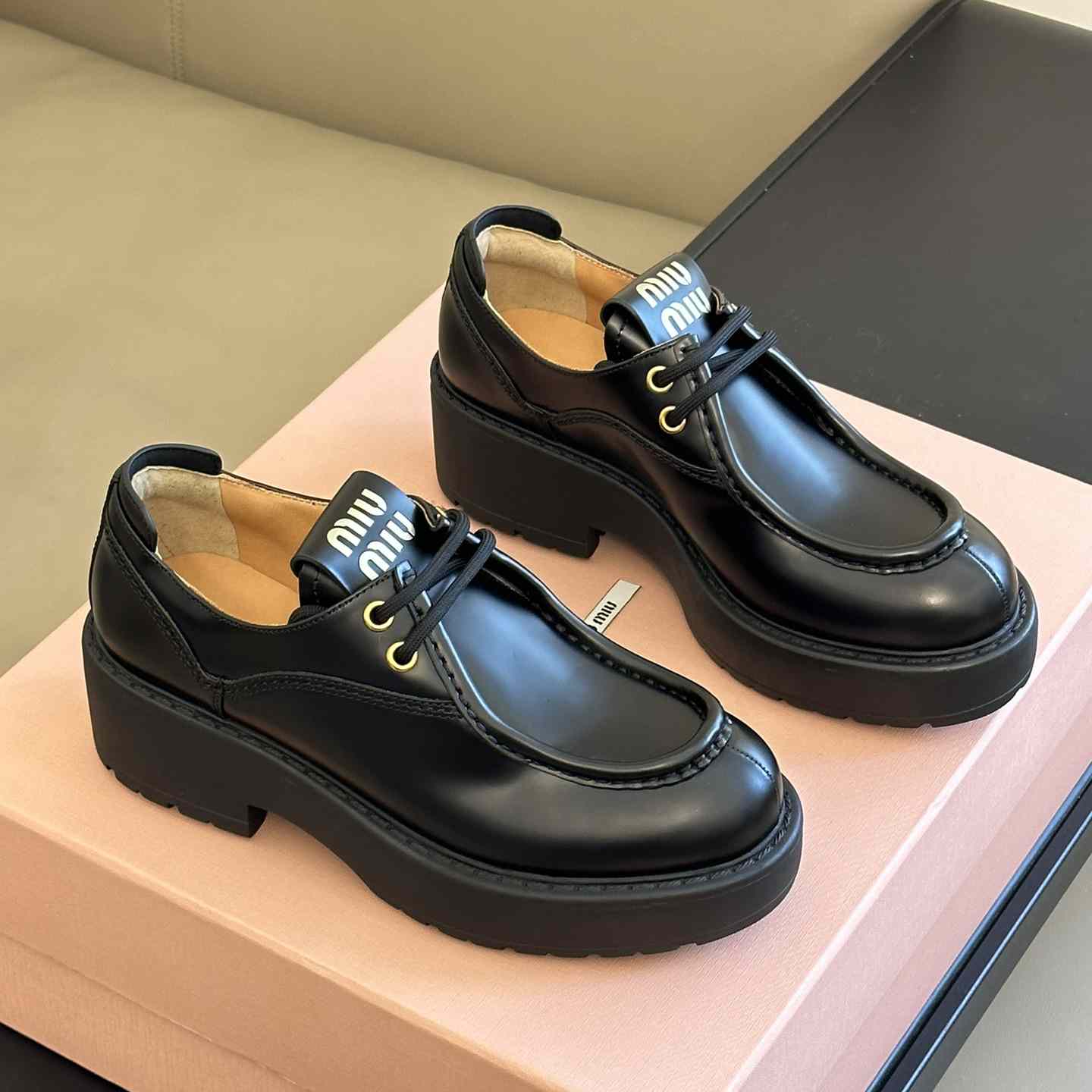 Miu Miu Leather Lace-up Shoes - DesignerGu