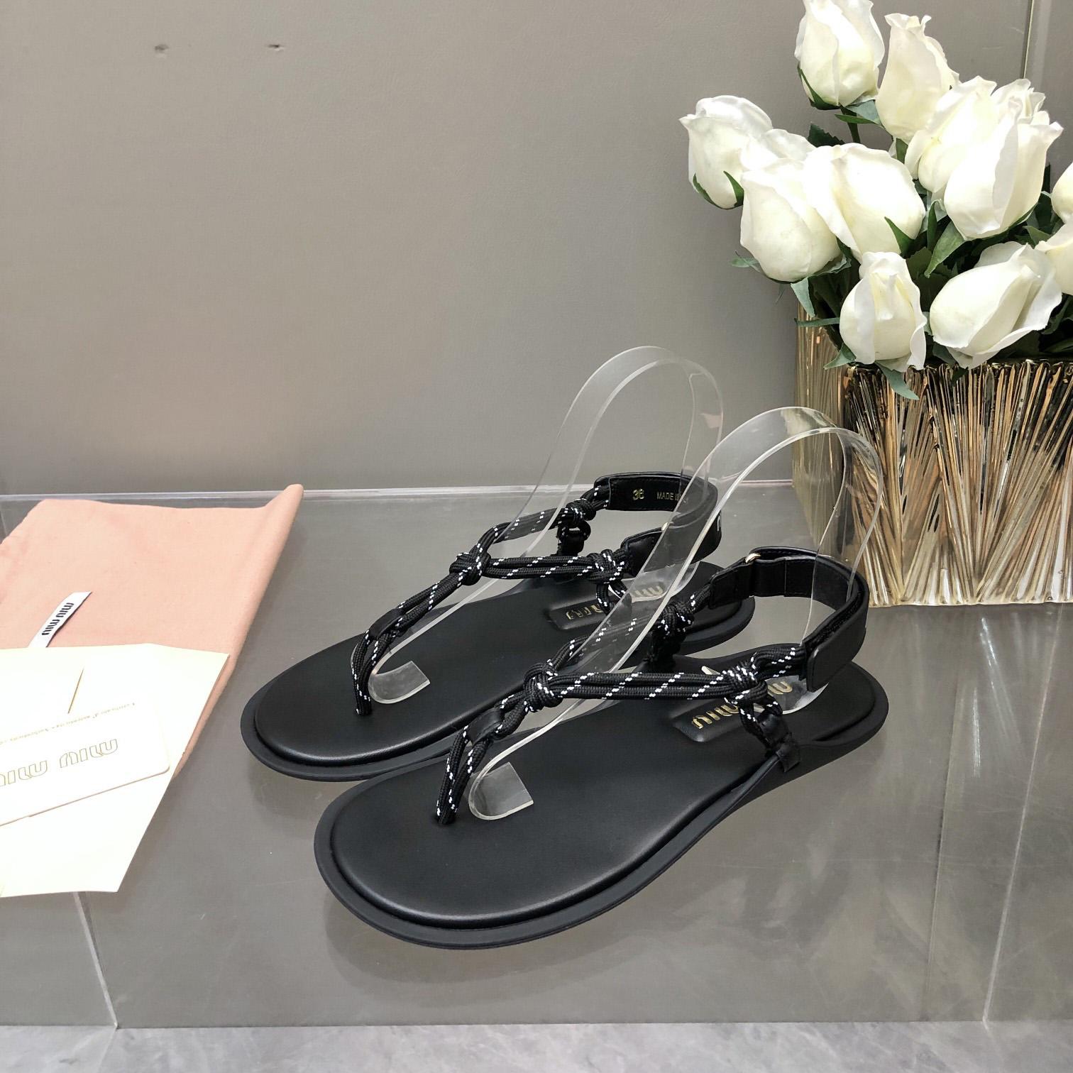 Miu Miu Riviere Cord And Leather Sandals - DesignerGu