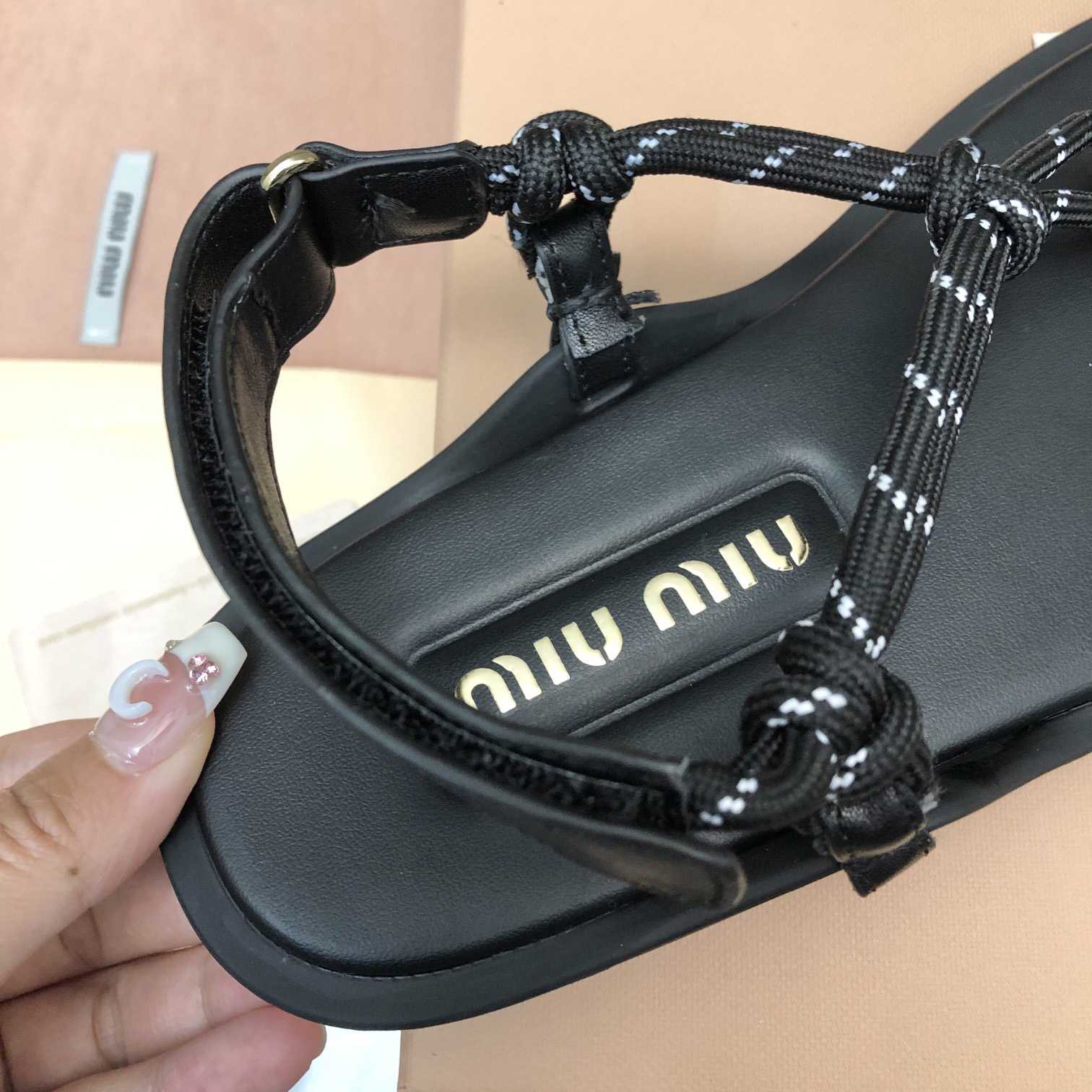 Miu Miu Riviere Cord And Leather Sandals - DesignerGu