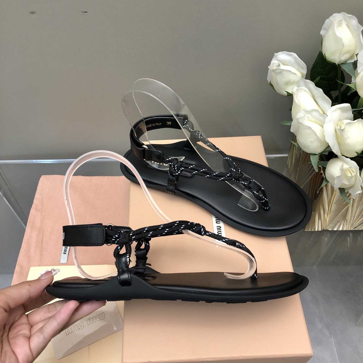 Miu Miu Riviere Cord And Leather Sandals - DesignerGu