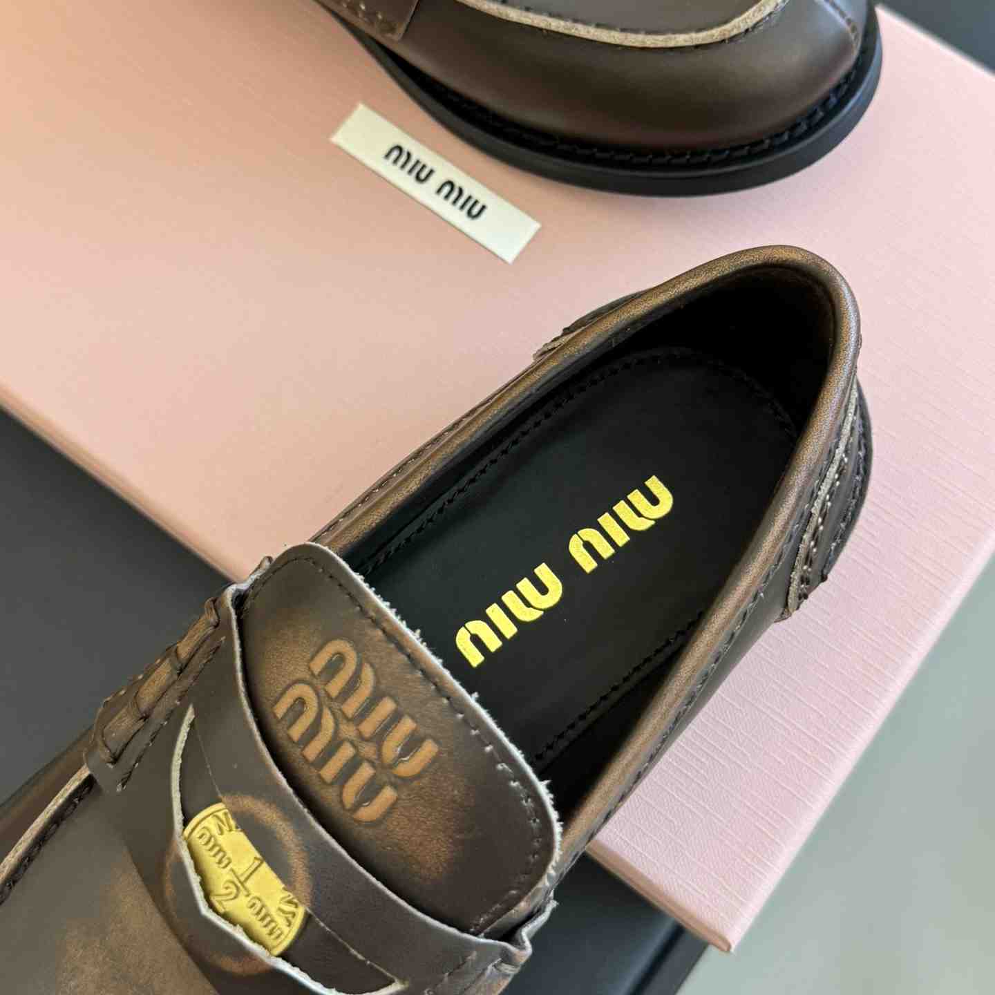 Miu Miu Vintage-effect Leather Penny Loafers - DesignerGu