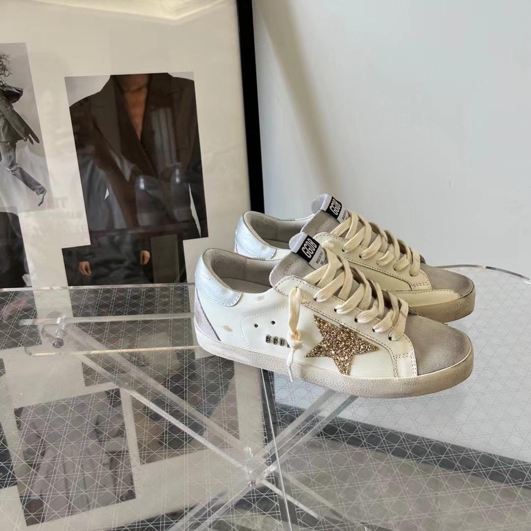 Golden Goose Hi Star White Glitter Gold Sneakers - DesignerGu