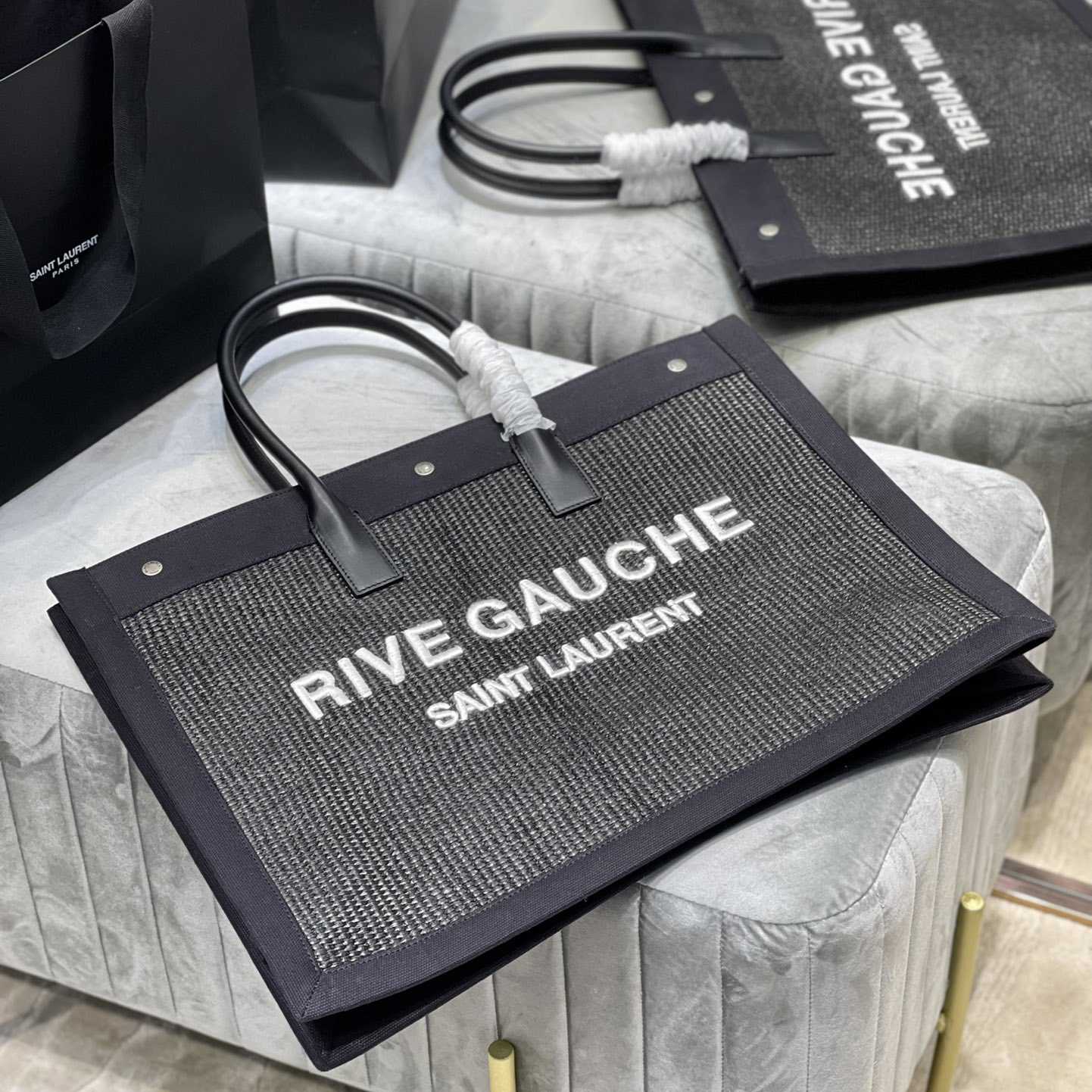 Saint Laurent Rive Gauche Woven Tote Bag   48×36×16cm - DesignerGu