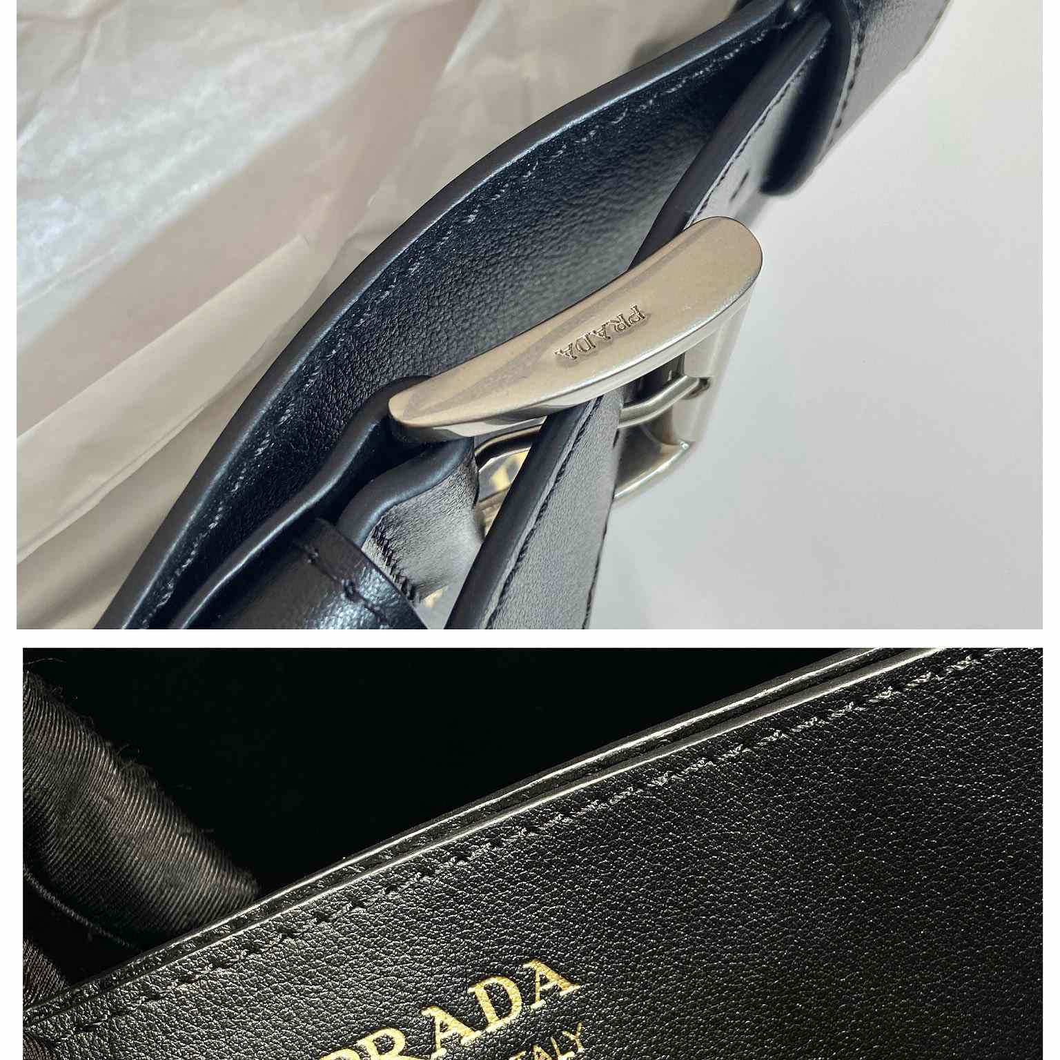 Prada Buckle Large Leather Handbag With Belt - DesignerGu