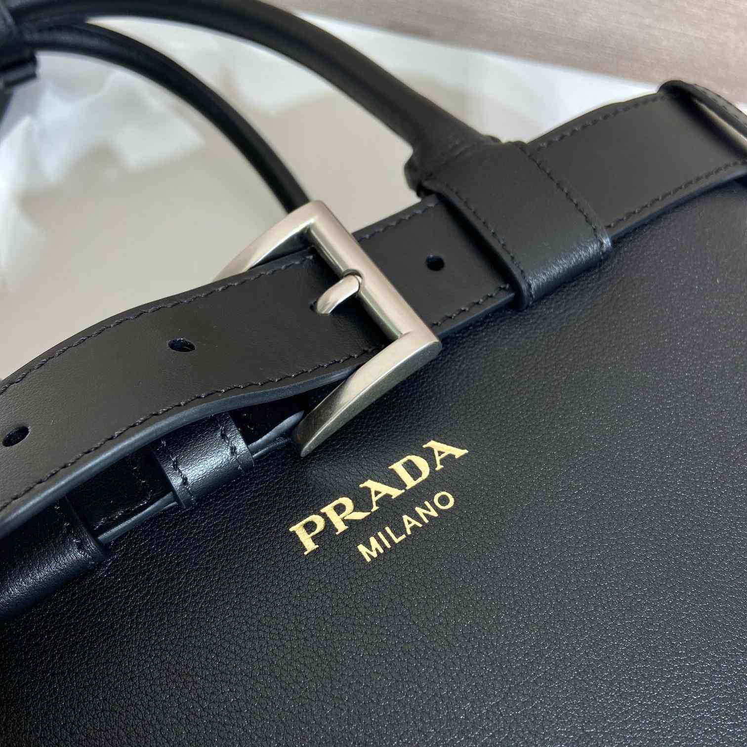 Prada Buckle Large Leather Handbag With Belt - DesignerGu