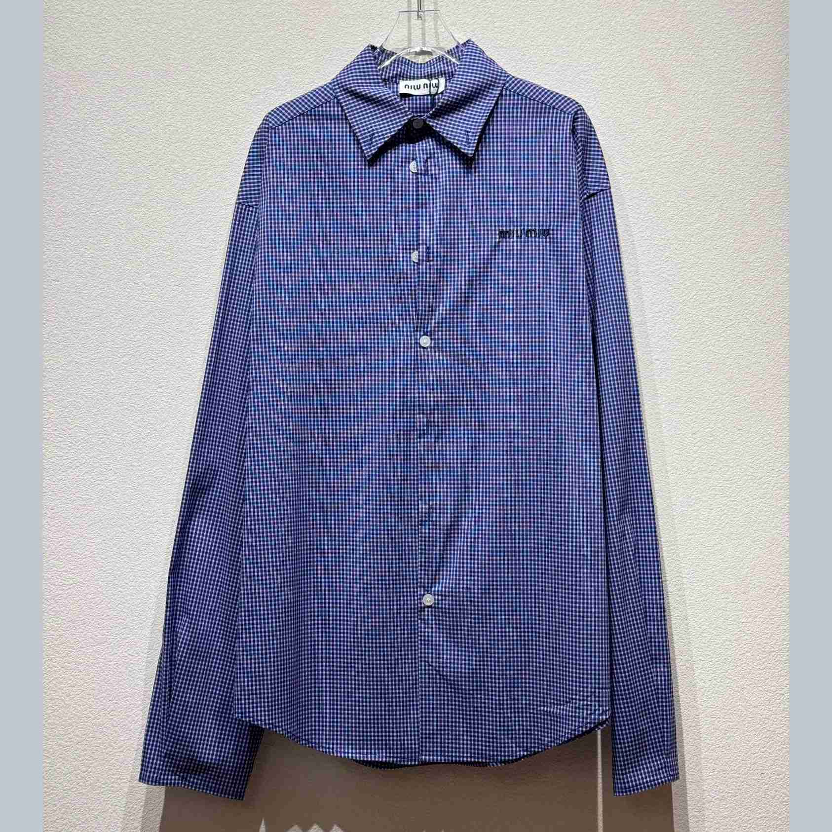 Miu Miu Logo-embroidered Checked Shirt - DesignerGu