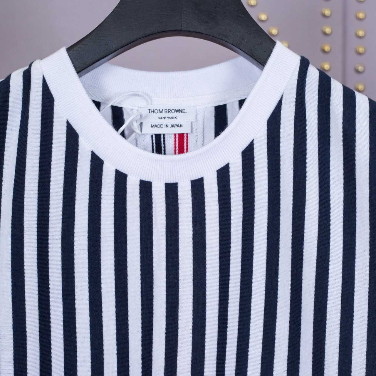 Thom Browne Navy and White RWB Bold Stripe T-Shirt   1850 - DesignerGu