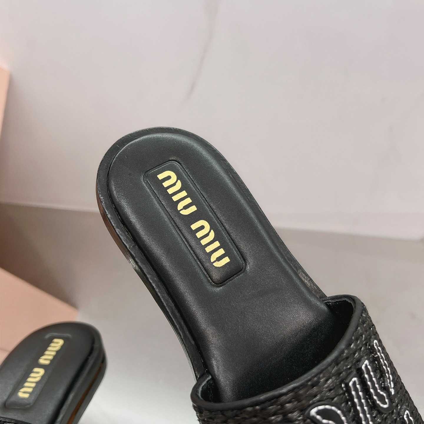 Miu Miu Raffia-effect Woven Fabric Slides - DesignerGu