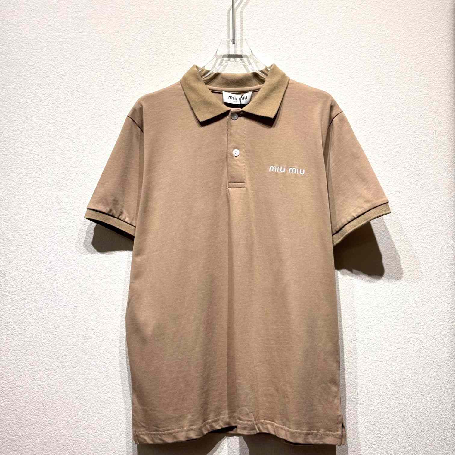 Miu Miu Brown Cotton Pique Polo Shirt - DesignerGu