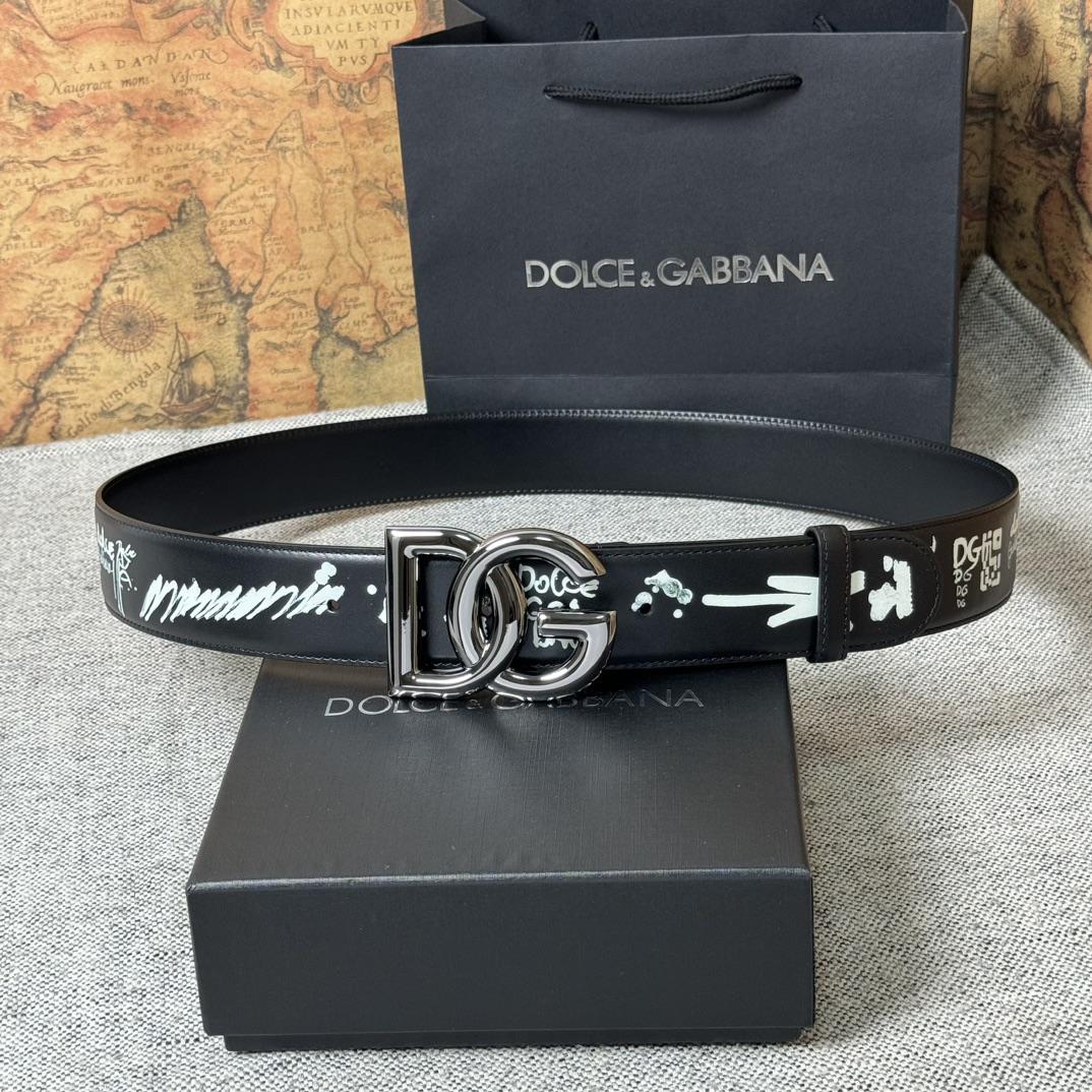 Dolce & Gabbana Graffiti-print Logo-buckle Belt - DesignerGu