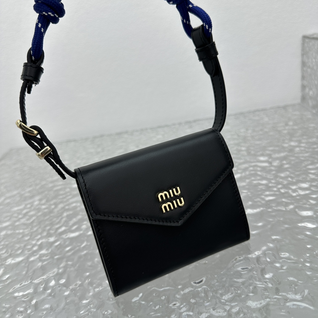 Miu Miu Leather Wallet With Leather And Cord Shoulder Strap - DesignerGu