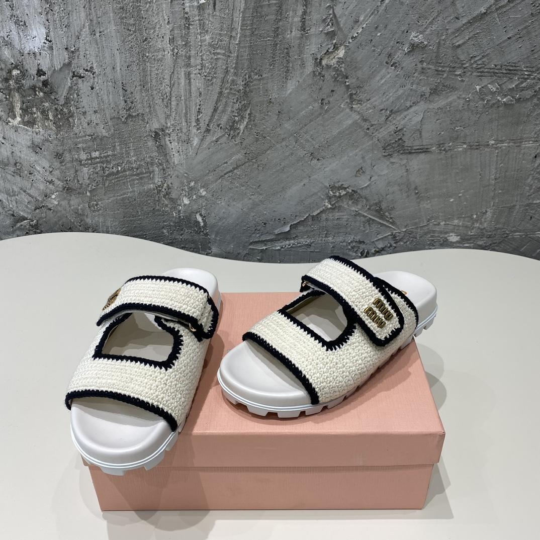 Miu Miu Crochet Knit Slides - DesignerGu