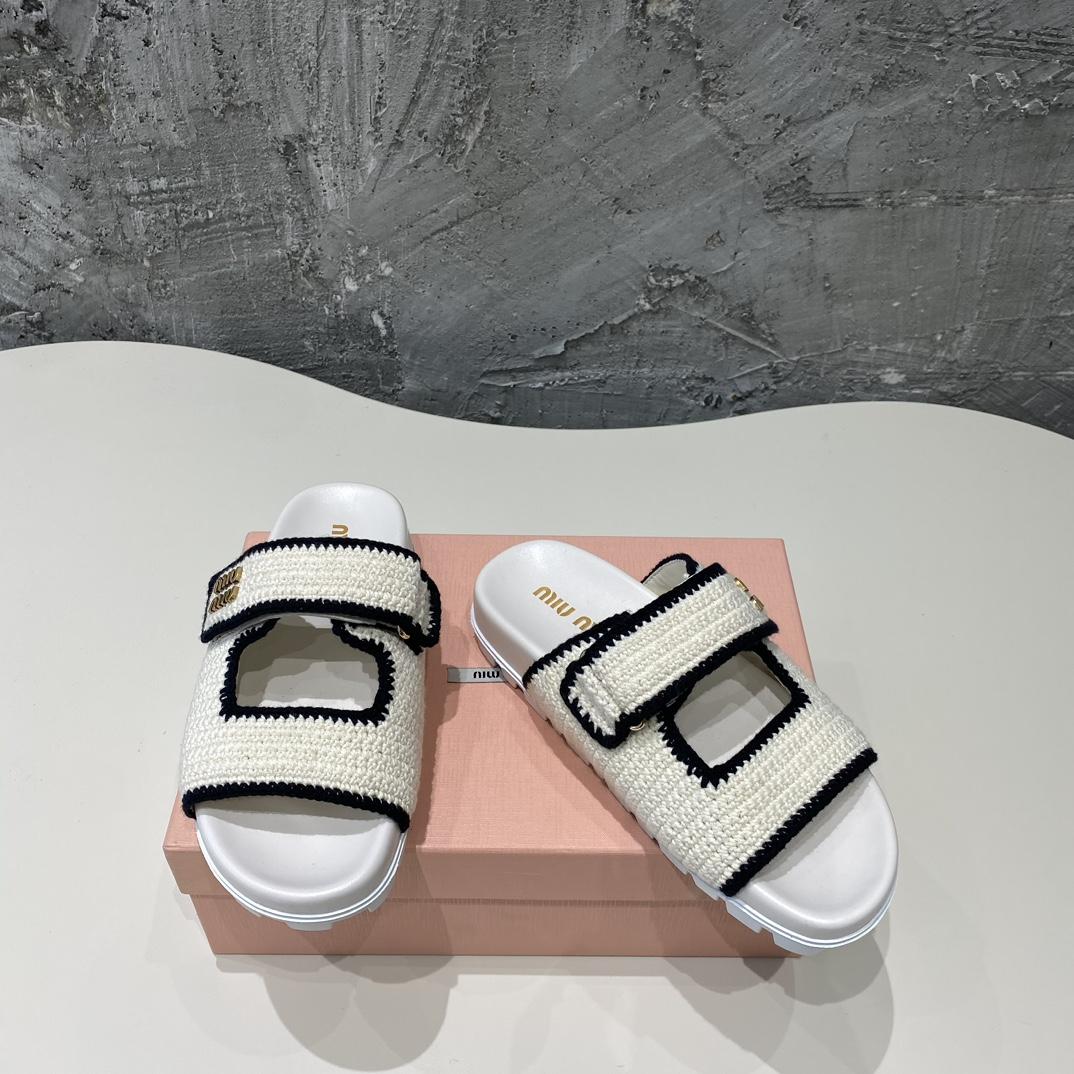 Miu Miu Crochet Knit Slides - DesignerGu