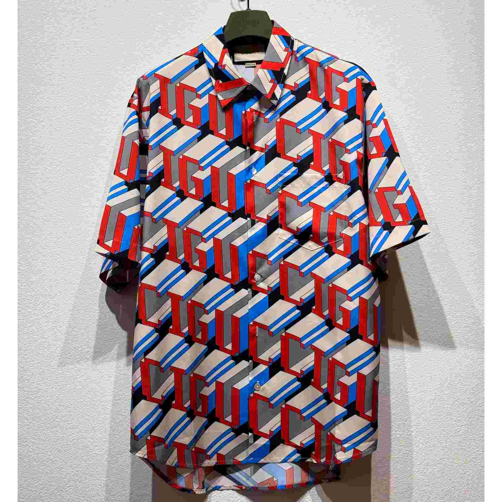 Gucci Pixel Print Silk Shirt - DesignerGu