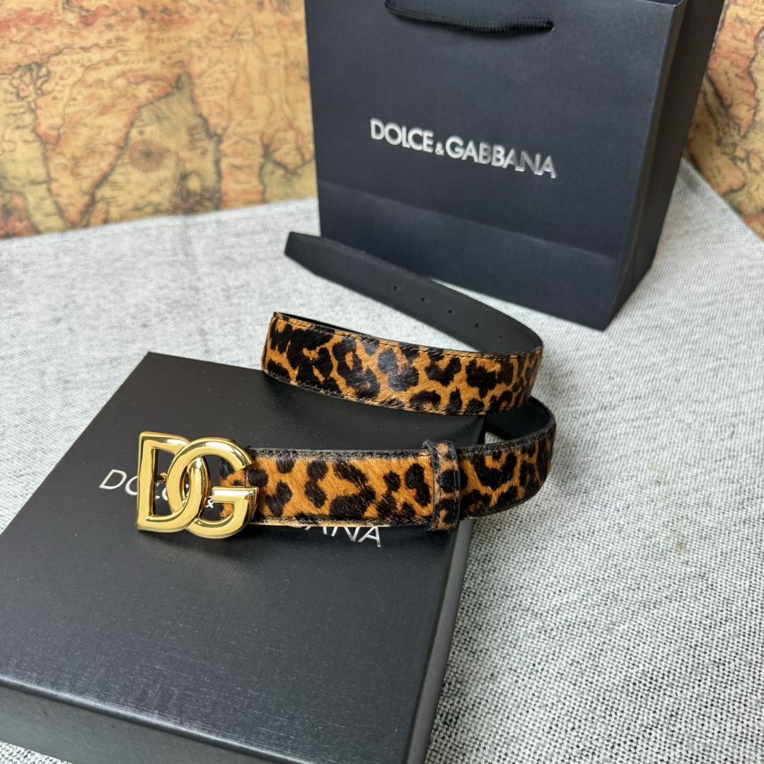 Dolce & Gabbana KiM Dolce & Gabbana Leopard-print Glossy Calfskin Belt With DG Logo - DesignerGu