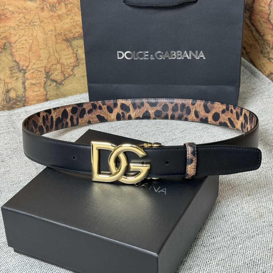 Dolce & Gabbana KiM Dolce & Gabbana Leopard-print Glossy Calfskin Belt With DG Logo - DesignerGu