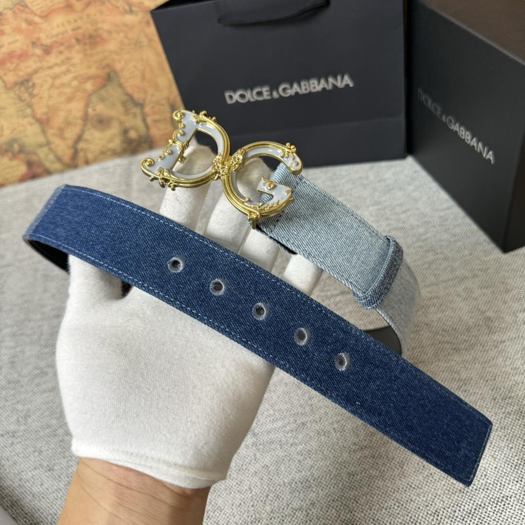 Dolce & Gabbana Denim Patchwork Belt With Baroque DG Buckle - DesignerGu