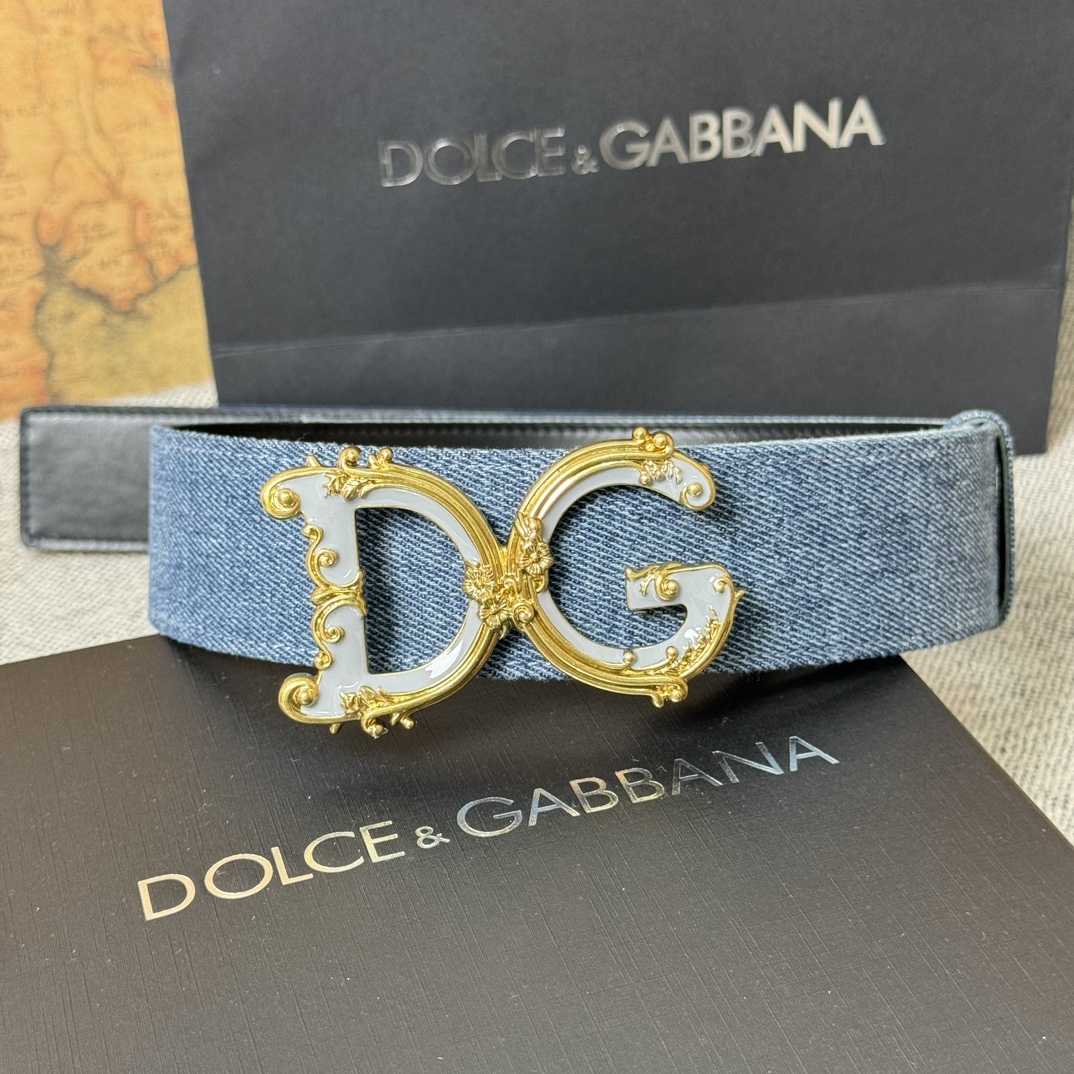 Dolce & Gabbana Denim Patchwork Belt With Baroque DG Buckle - DesignerGu