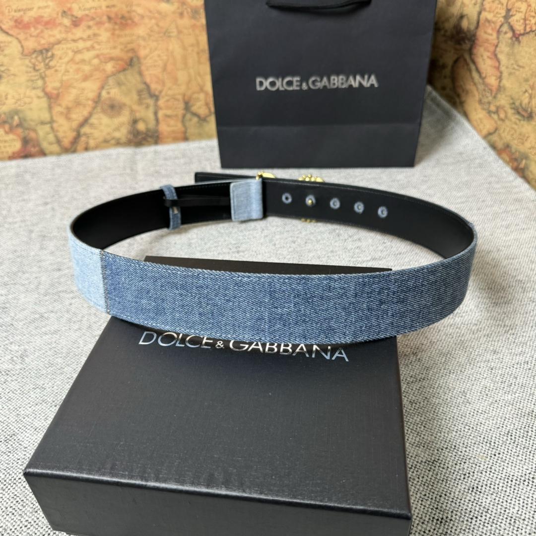 Dolce & Gabbana Denim Patchwork Belt With Baroque DG Buckle - DesignerGu