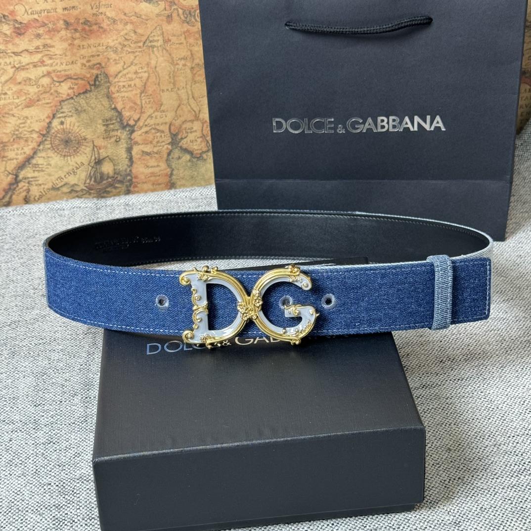 Dolce & Gabbana Denim Patchwork Belt With Baroque DG Buckle - DesignerGu