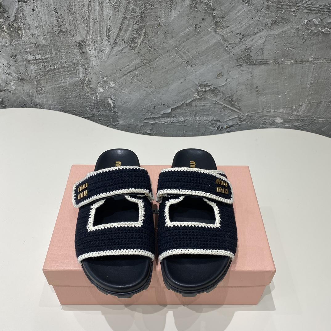 Miu Miu Crochet Knit Slides - DesignerGu