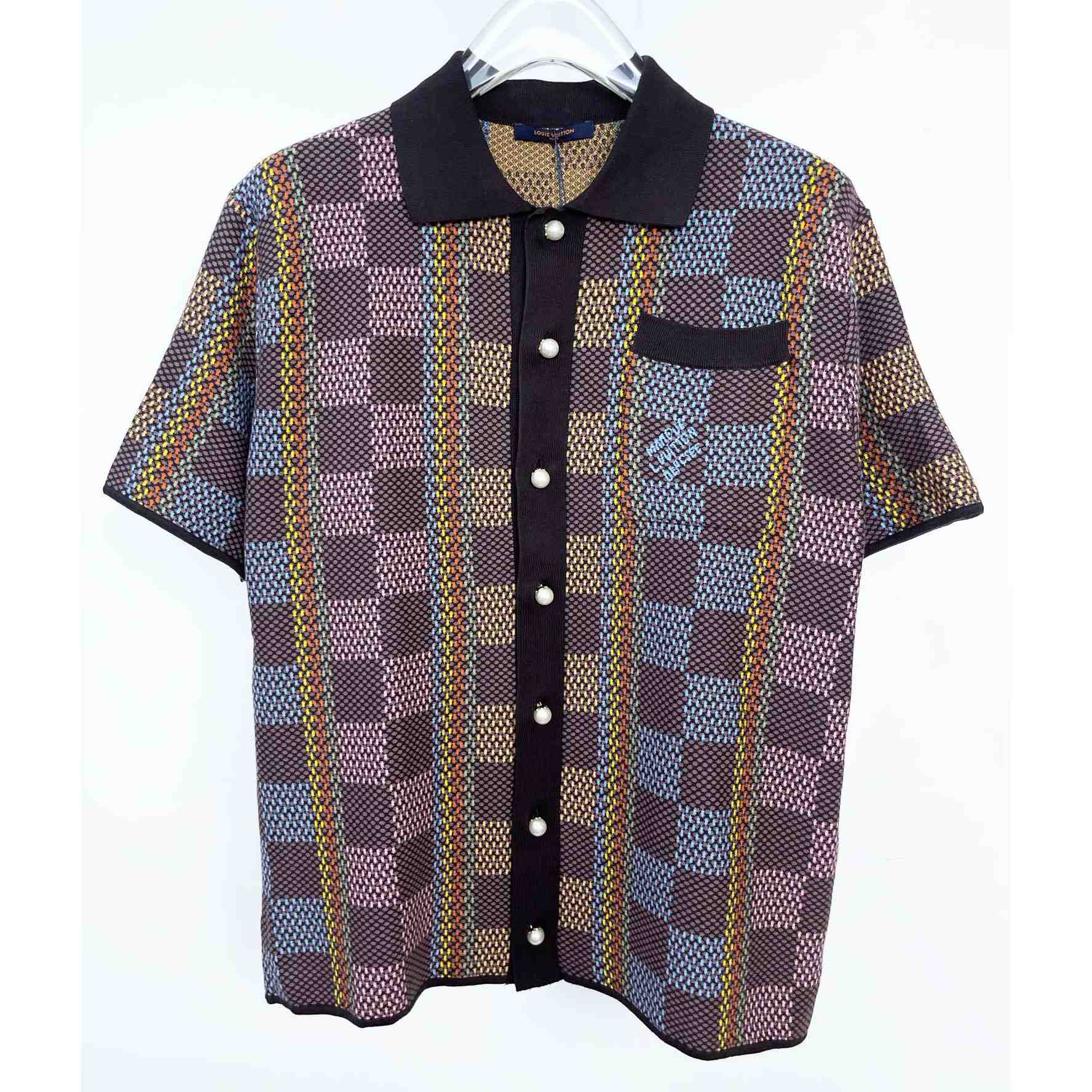 Louis Vuitton Damier Short-Sleeved Cotton Knit Shirt   - DesignerGu