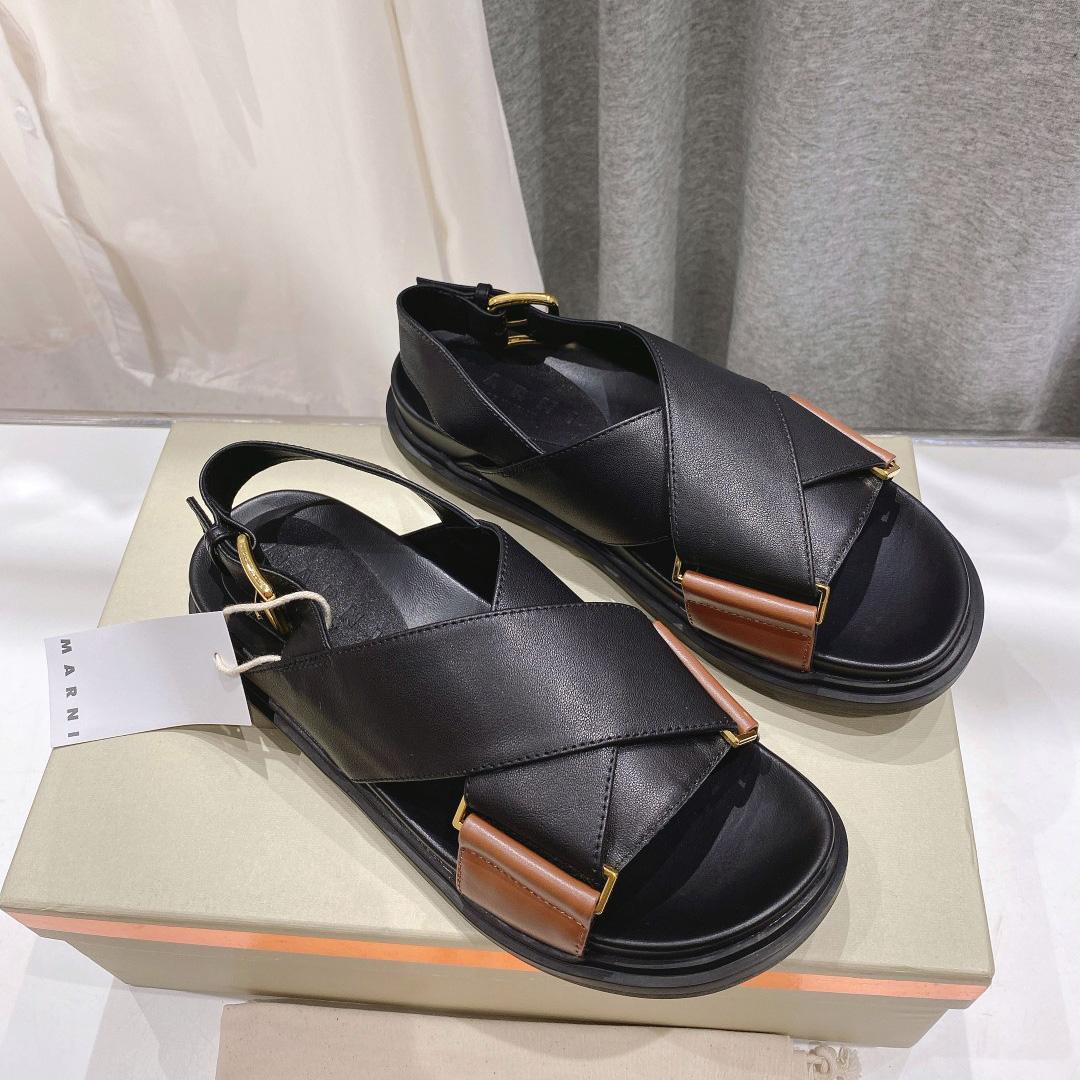 Marni Black And Brown Leather Fussbett - DesignerGu