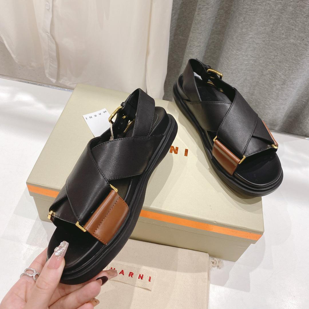 Marni Black And Brown Leather Fussbett - DesignerGu