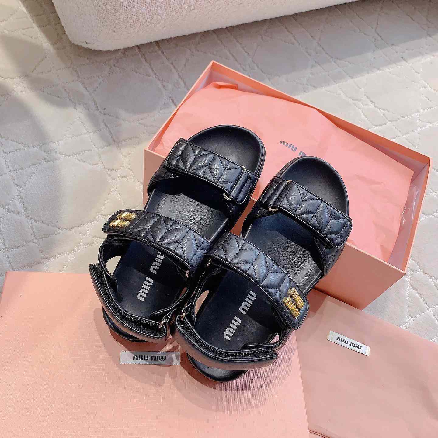 Miu Miu Sporty Matelassé Nappa Leather Sandals - DesignerGu