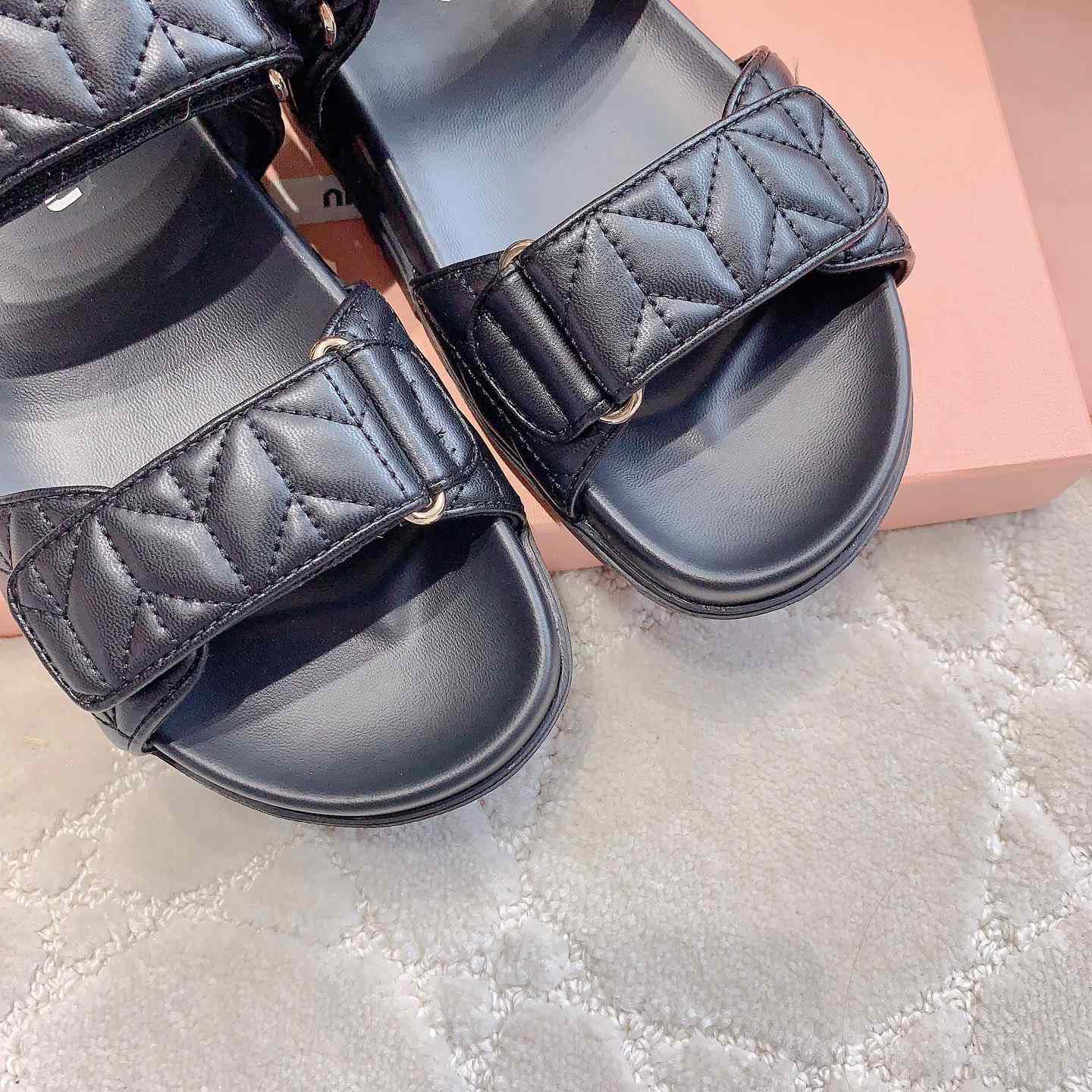 Miu Miu Sporty Matelassé Nappa Leather Sandals - DesignerGu