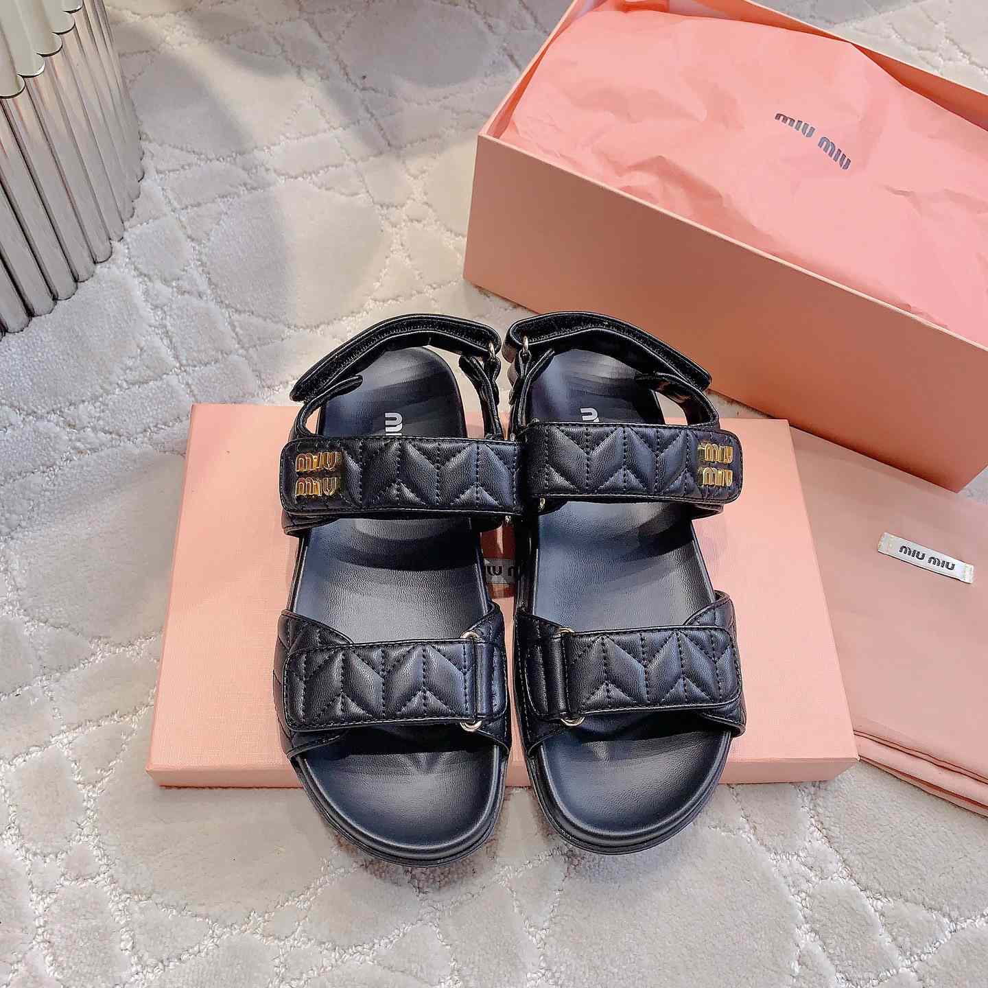 Miu Miu Sporty Matelassé Nappa Leather Sandals - DesignerGu