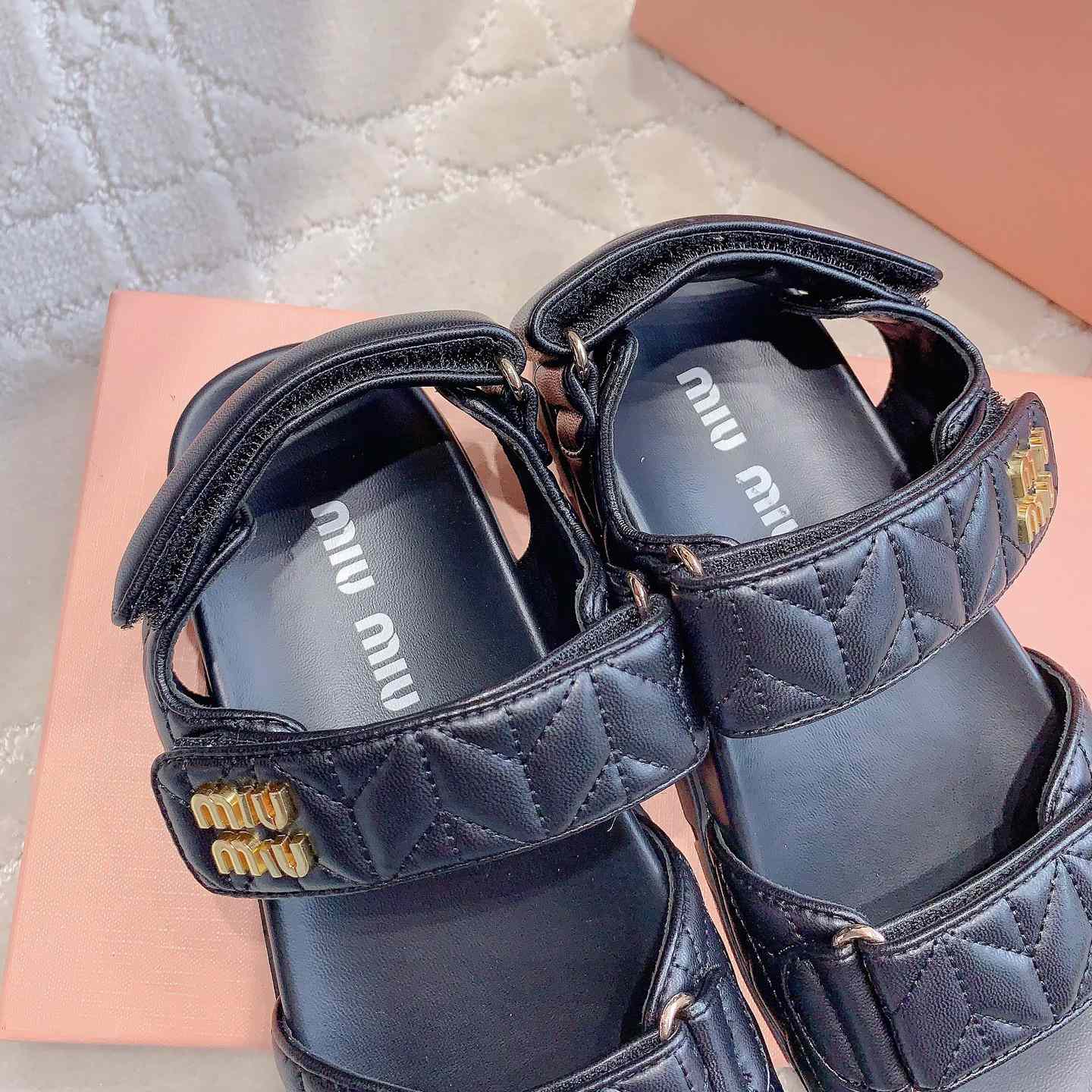 Miu Miu Sporty Matelassé Nappa Leather Sandals - DesignerGu