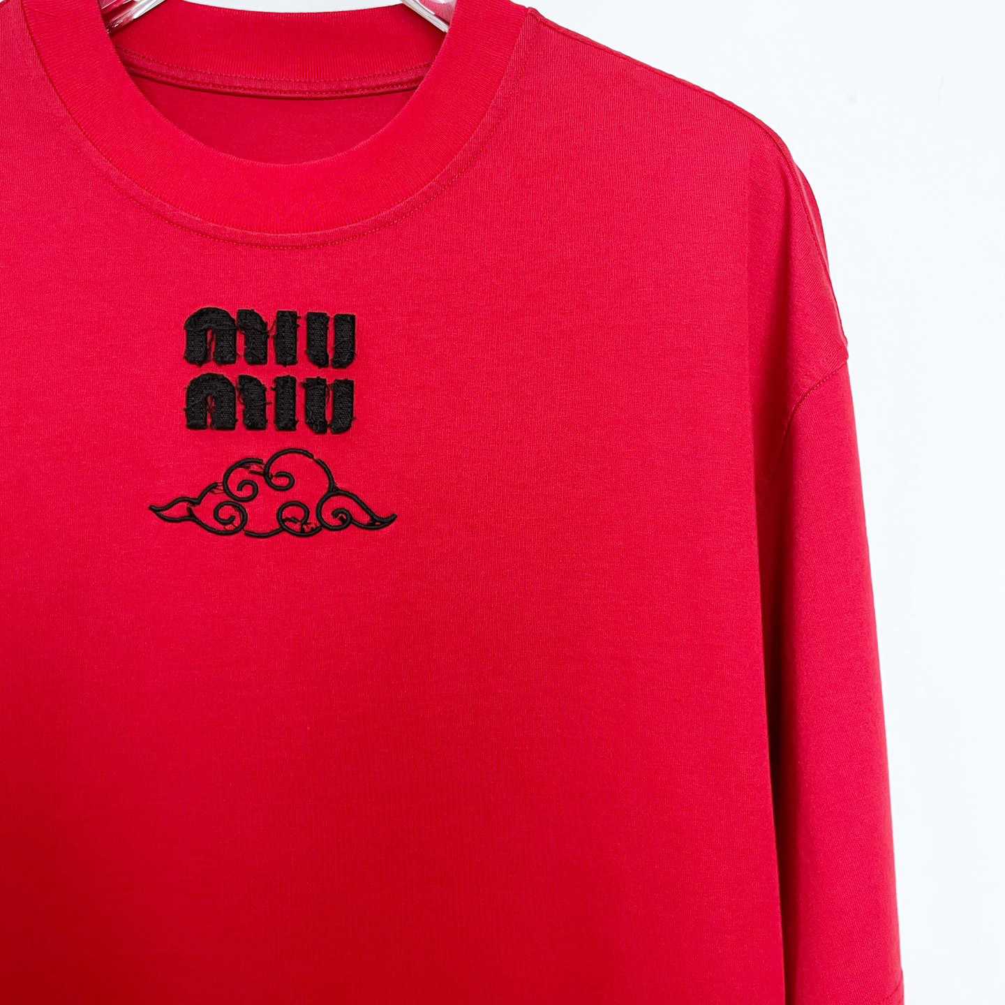 Miu Miu Logo-embroidered Cotton T-shirt - DesignerGu