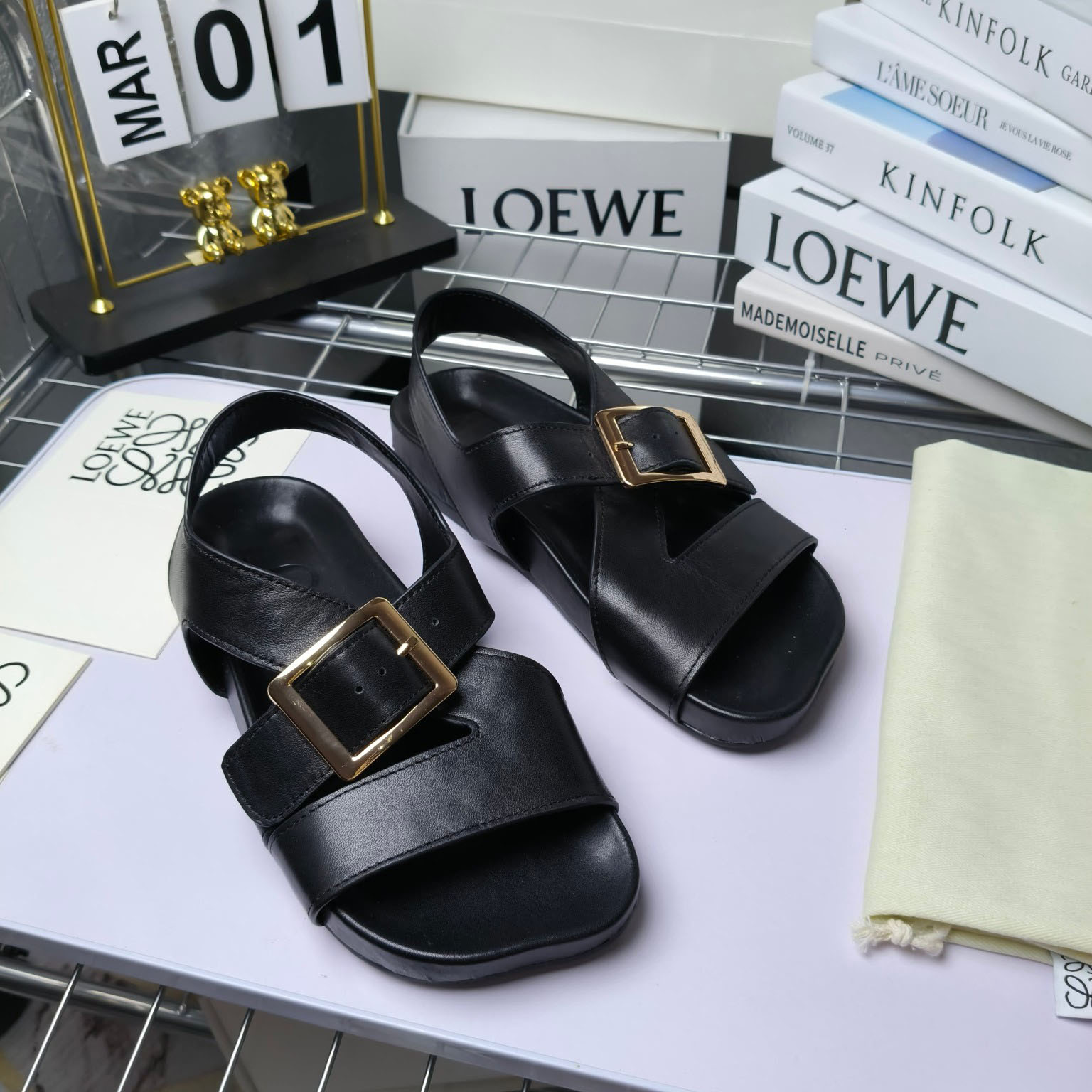 Loewe Ease Buckle Sandal In Vegetal Calfskin - DesignerGu