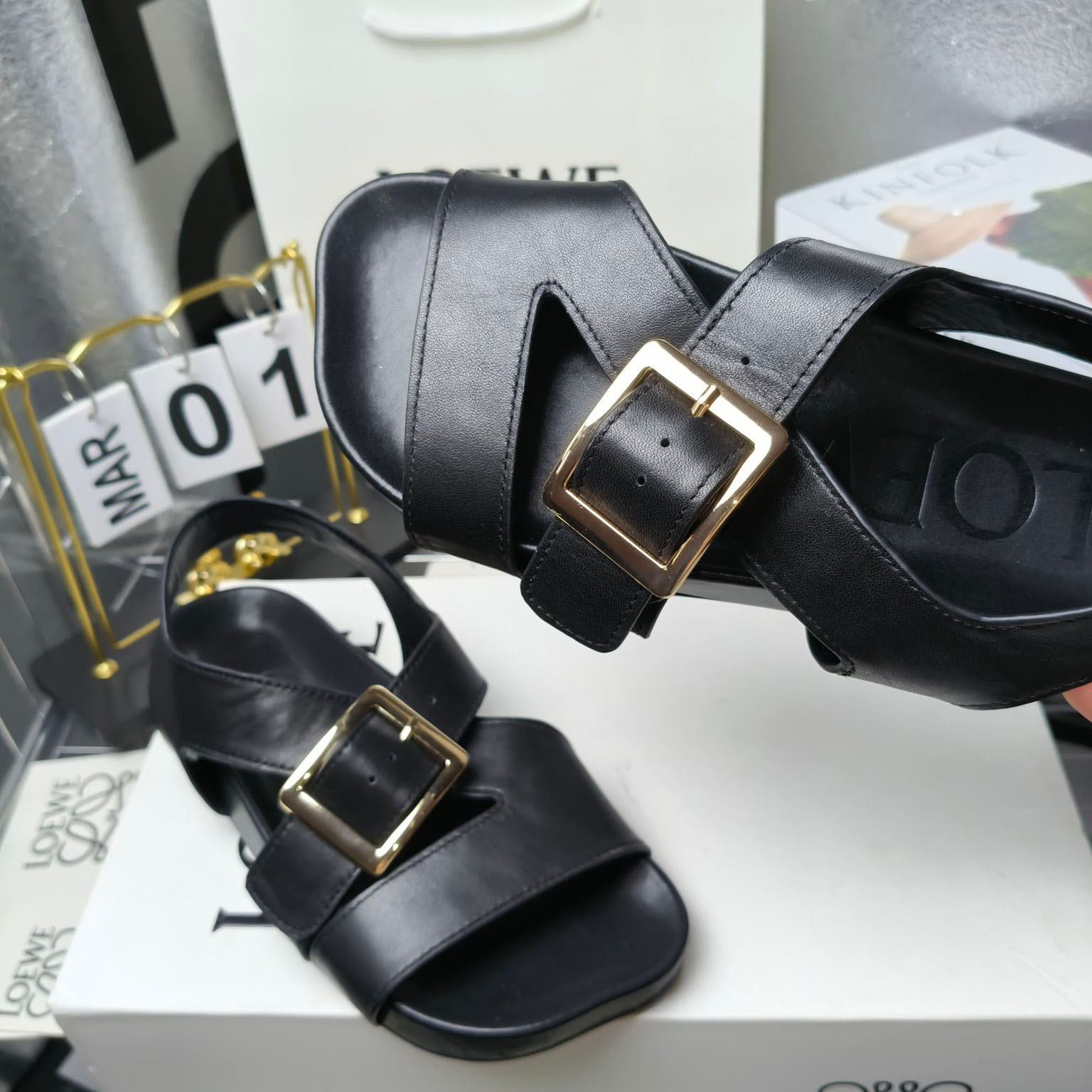 Loewe Ease Buckle Sandal In Vegetal Calfskin - DesignerGu