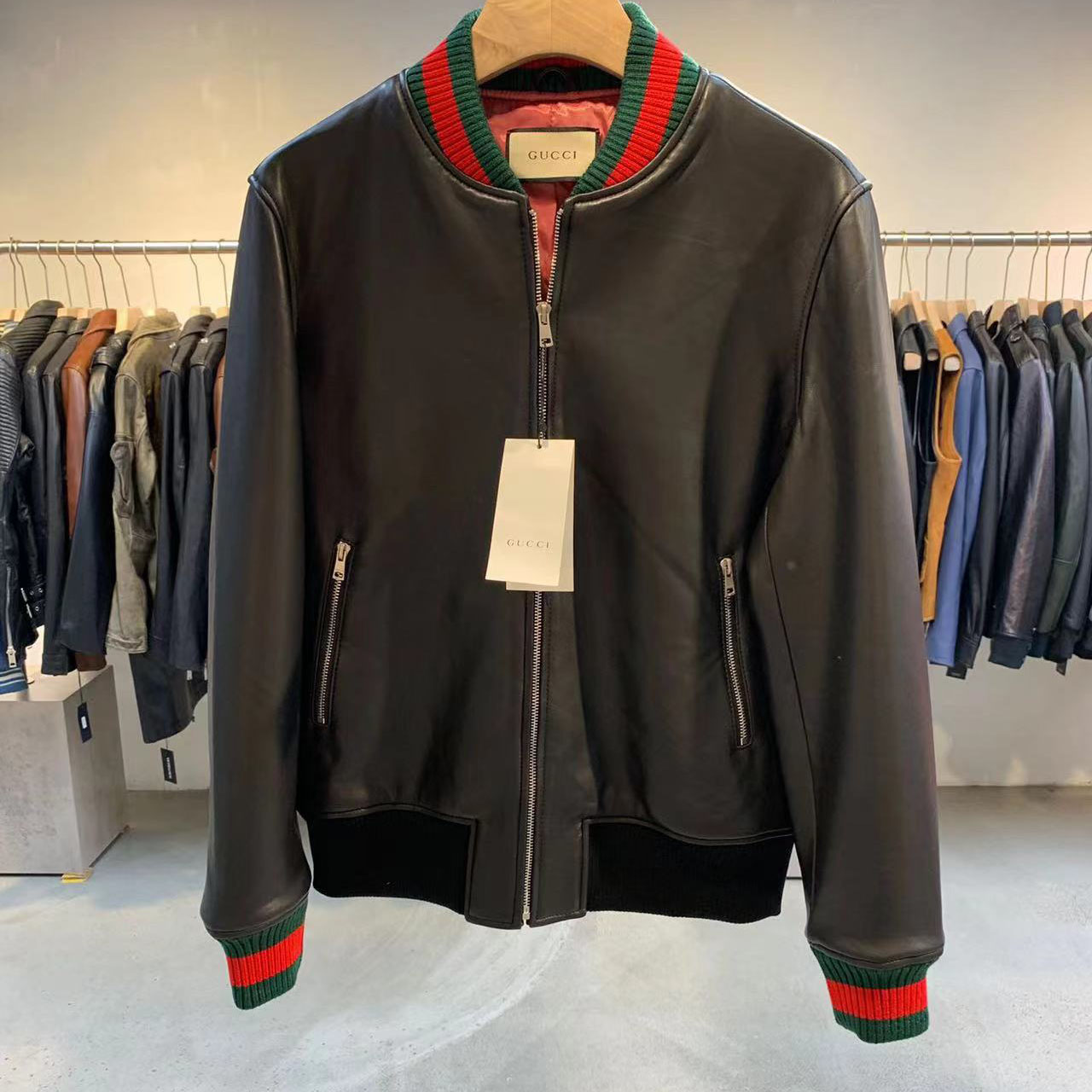 Gucci Leather Jacket With Web - DesignerGu